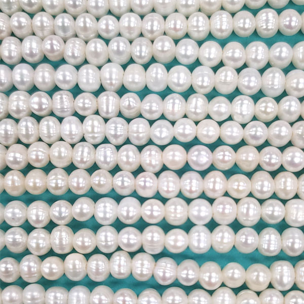 FRESHWATER PEARL POTATO 7-8MM WHITE (2MM LARGE HOLE)